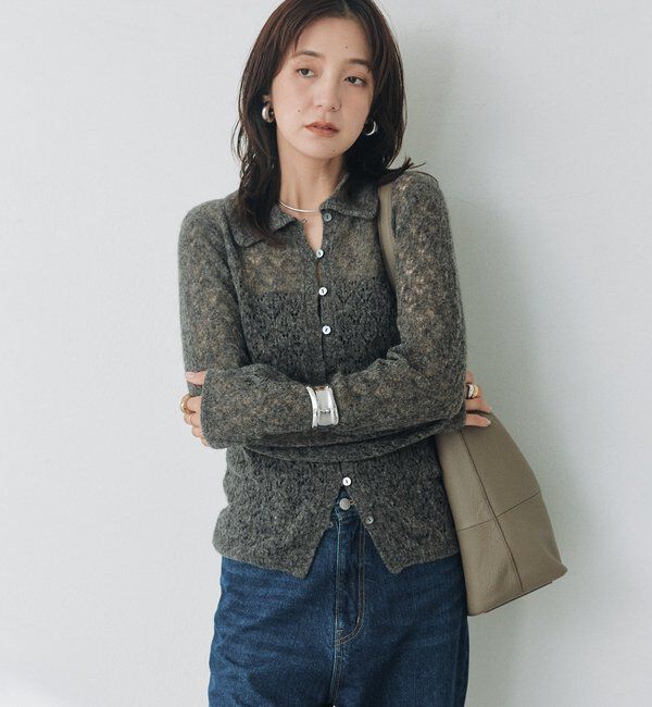  「メッシュパターンポロニット」|カーディガン|