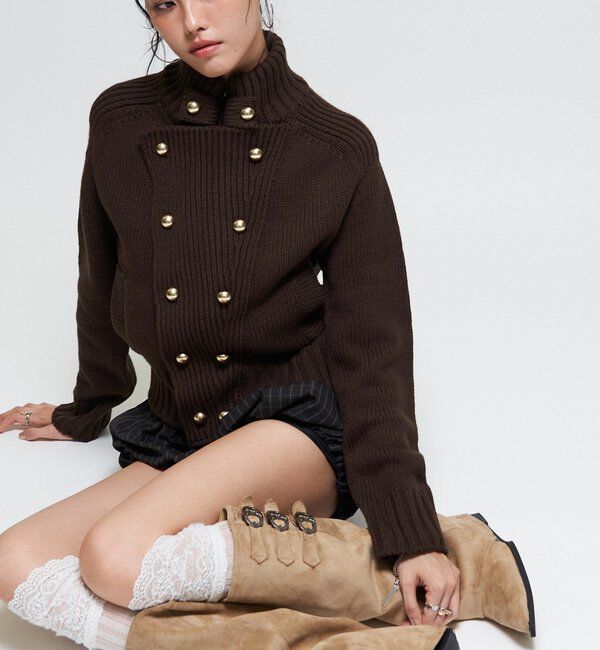  「【26AW LOOK掲載品番】ヘリテージWボタンニット」|ニット・セーター|ブラウン