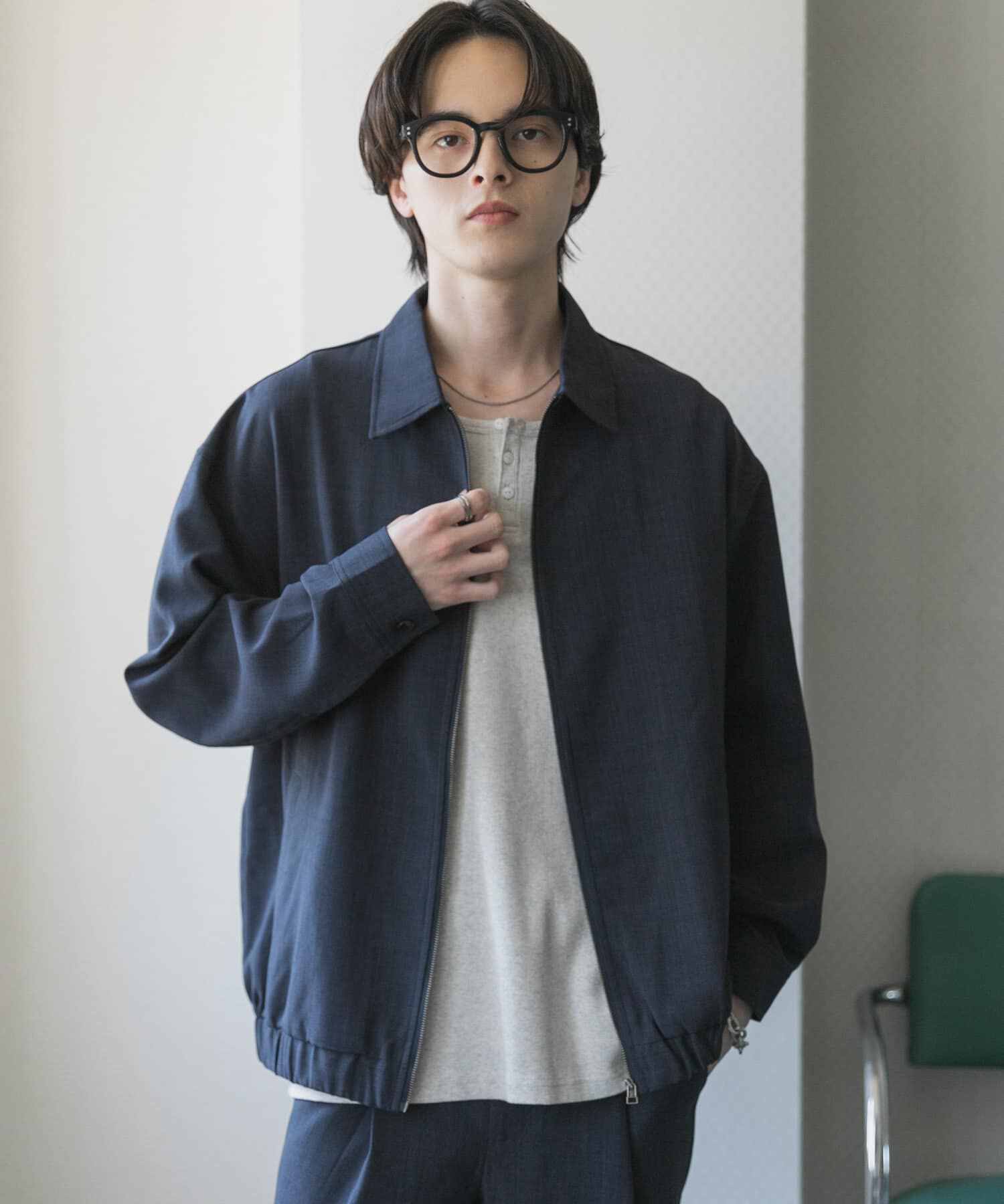 SENSE OF PLACE by URBAN RESEARCH「『UR TECH DRYLUXE』リネンライクジップブルゾン」|ブルゾン・スタジャン|ネイビー