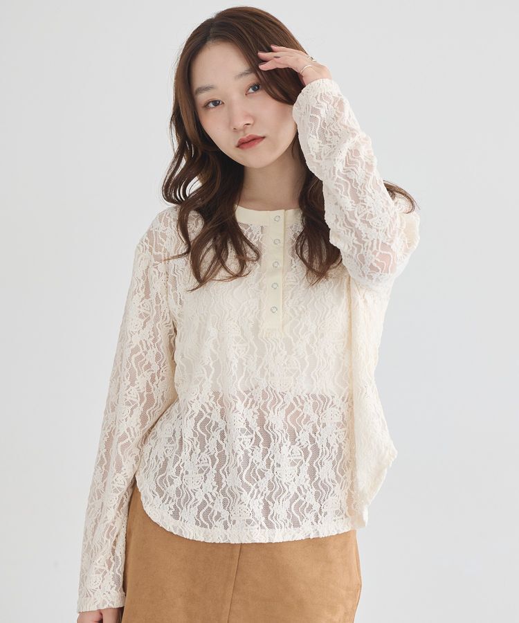earth music&ecology「レースヘンリープルオーバー」|Tシャツ・カットソー|Ivory