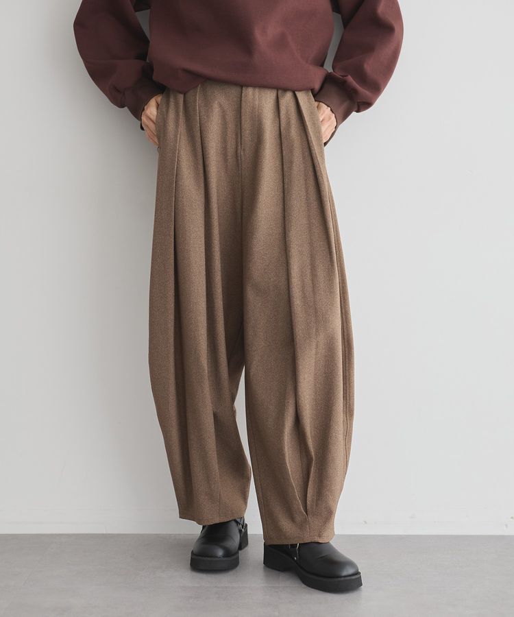 GARAGE OF GOOD CLOTHING「無地ウールライク裾タックバレルパンツ」|その他|Brown