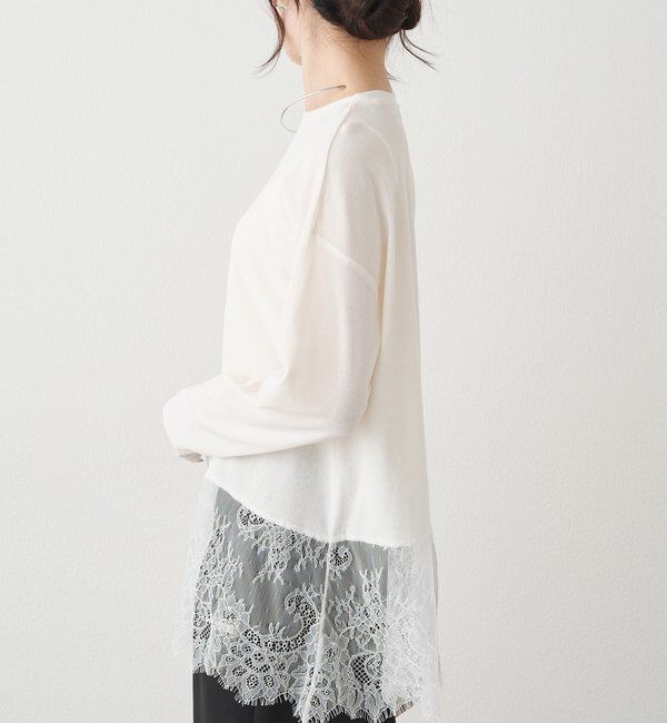  「レースヘムシアーワッフルカットソー」|Tシャツ・カットソー|