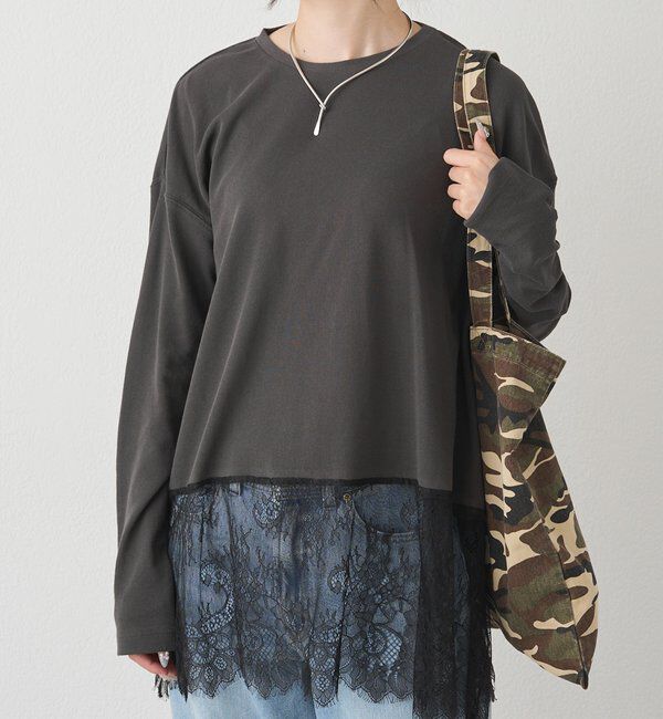  「レースヘムシアーワッフルカットソー」|Tシャツ・カットソー|