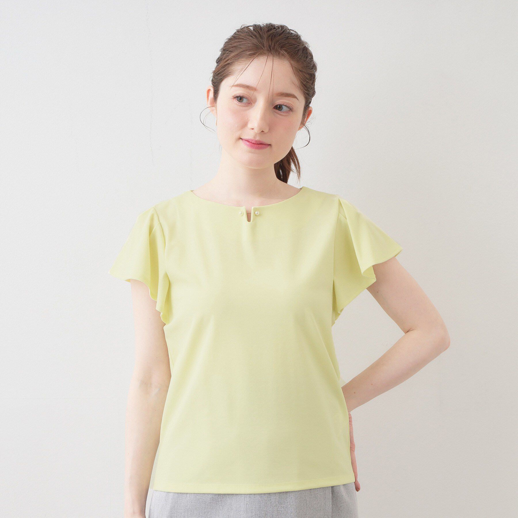 index「【接触冷感】フリルフレンチスリーブトップス《UVケア／洗濯機OK》」|Tシャツ・カットソー|