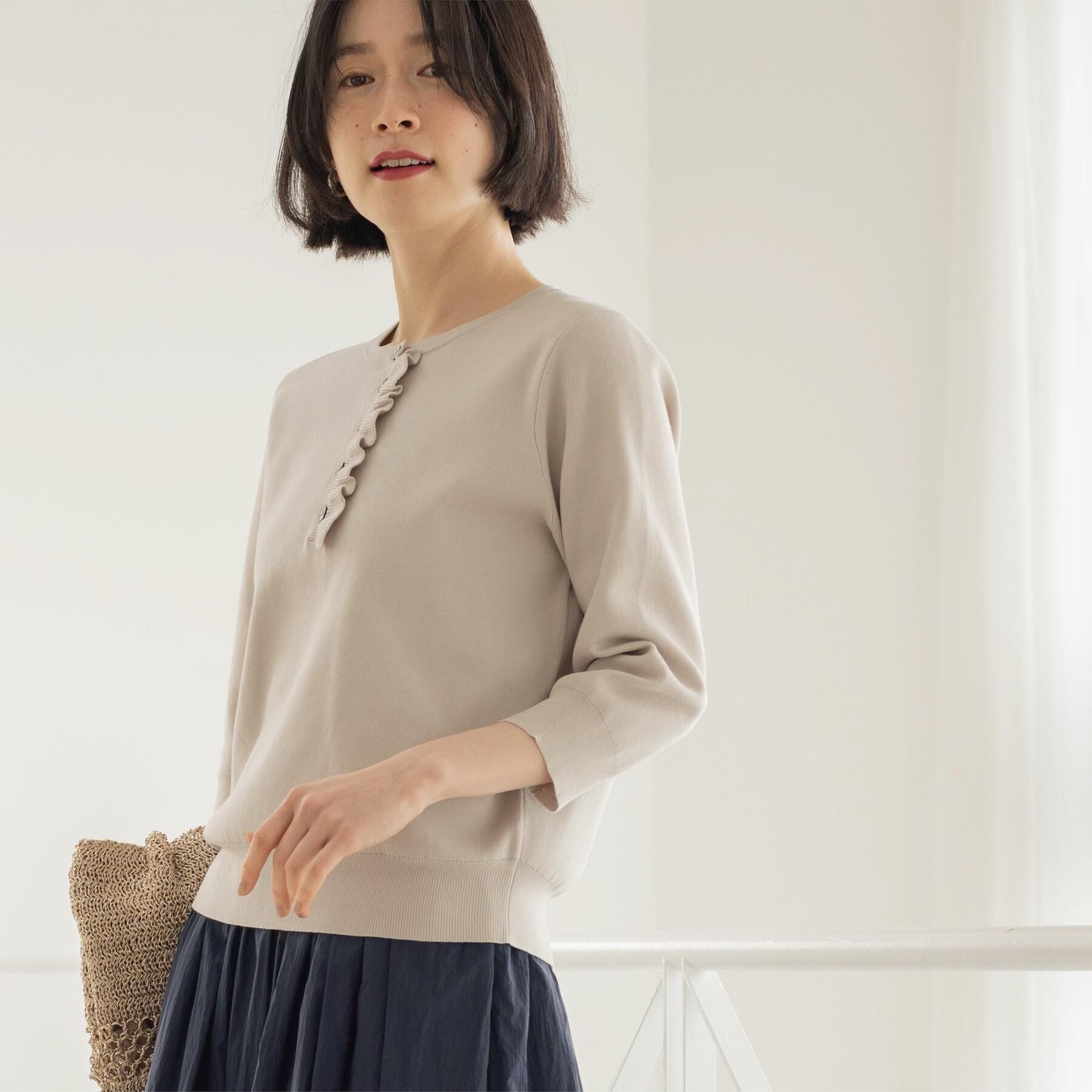 OPAQUE.CLIP「フリルヘンリーネックニット【洗濯機OK／抗ピル】」|ニット・セーター|