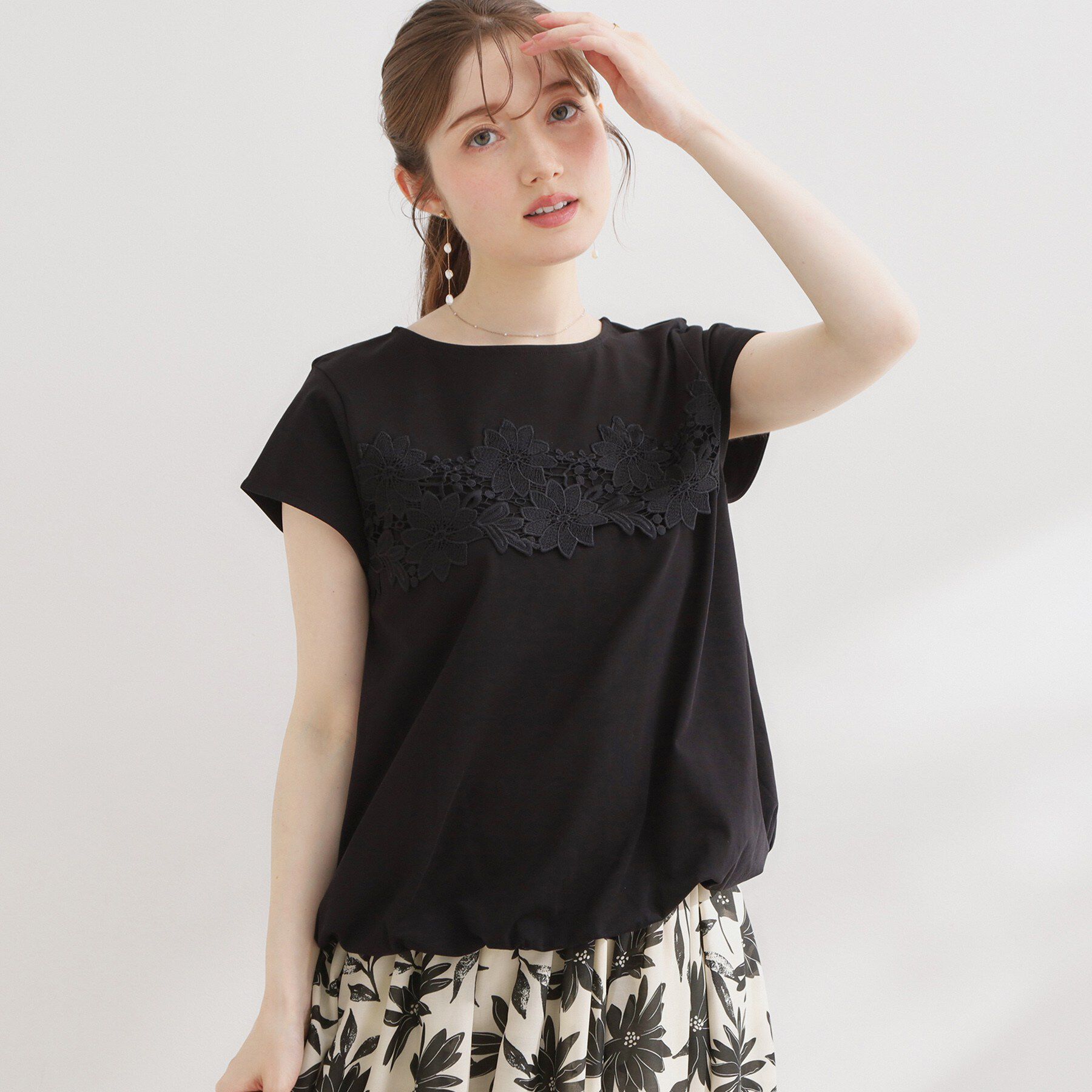 Couture broach「【UVカット・接触冷感・洗える】レース バルーントップス」|Tシャツ・カットソー|