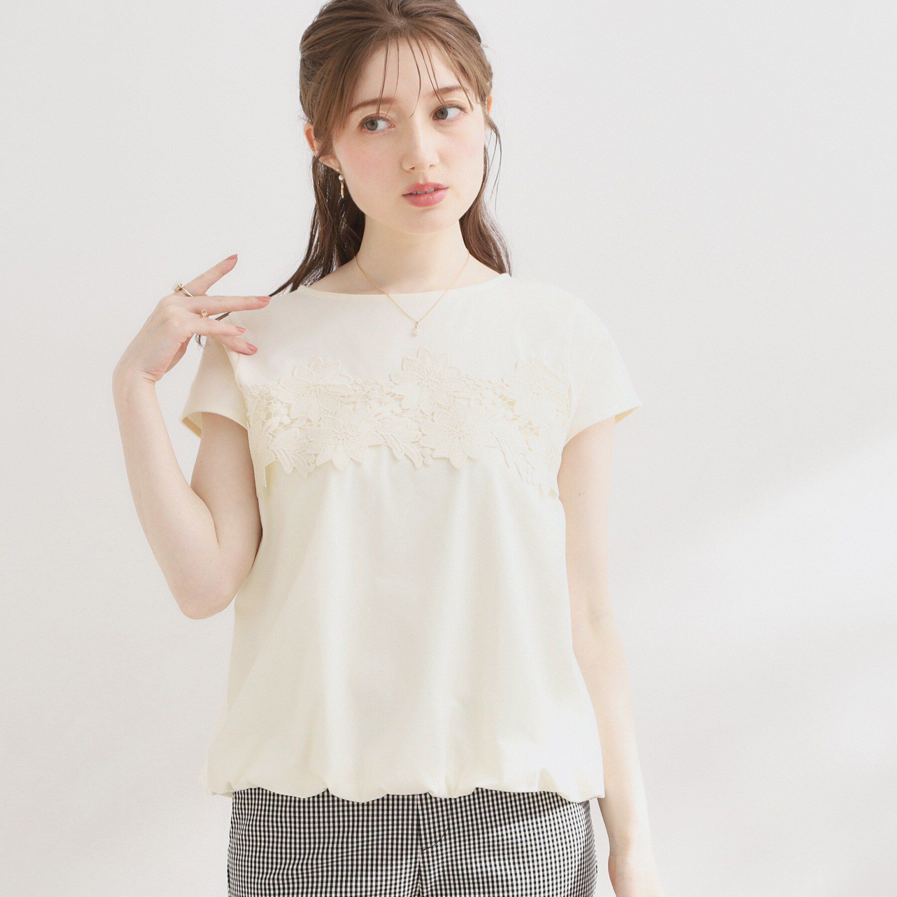 Couture broach「【UVカット・接触冷感・洗える】レース バルーントップス」|Tシャツ・カットソー|