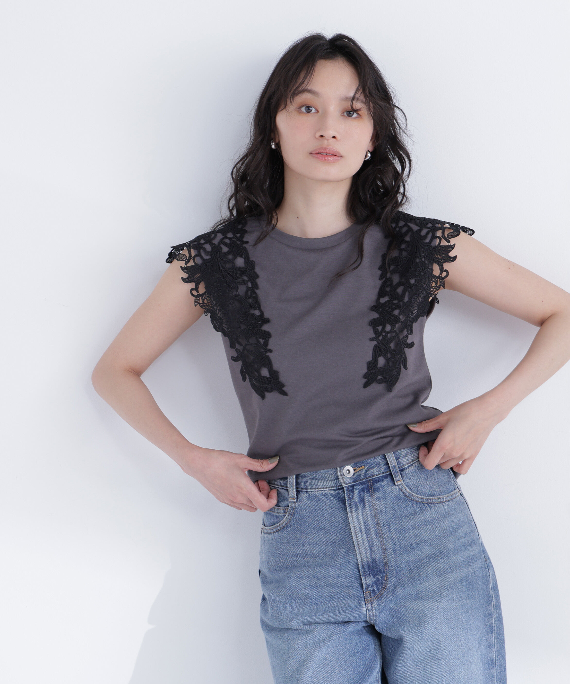  「レースフレンチスリーブカットソー」|Tシャツ・カットソー|