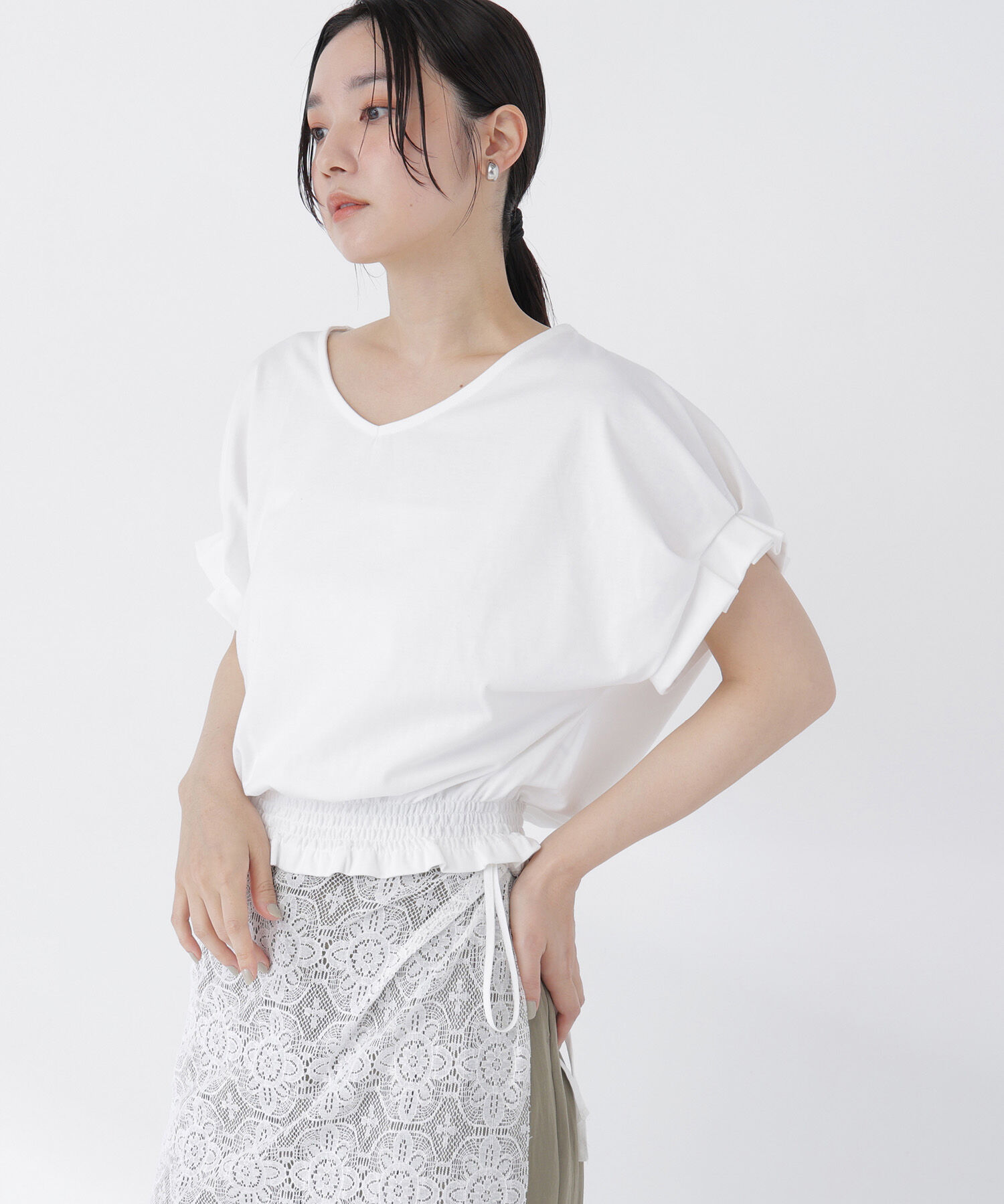  「裾シャーリング半袖カットソー」|Tシャツ・カットソー|