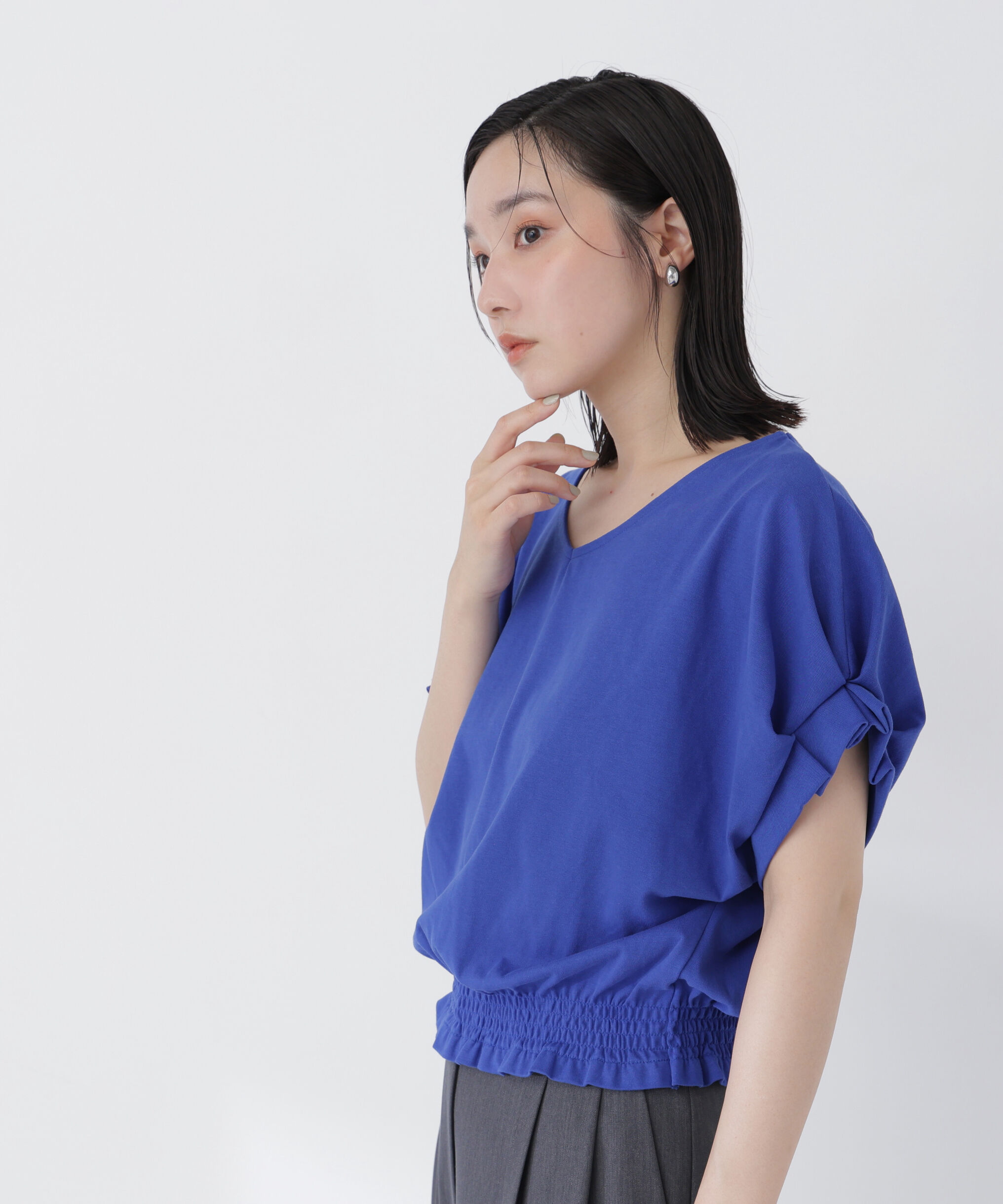  「裾シャーリング半袖カットソー」|Tシャツ・カットソー|