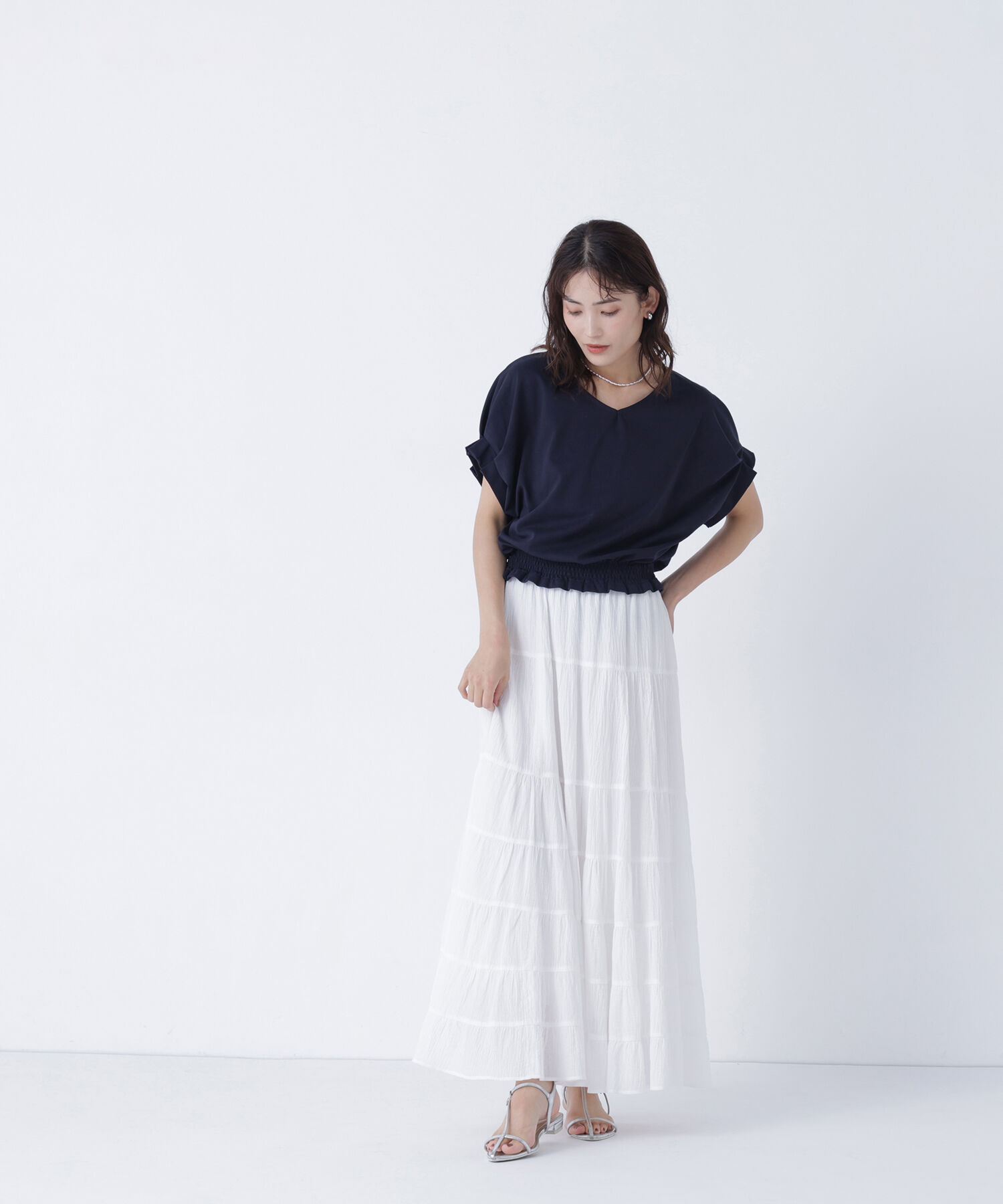  「裾シャーリング半袖カットソー」|Tシャツ・カットソー|