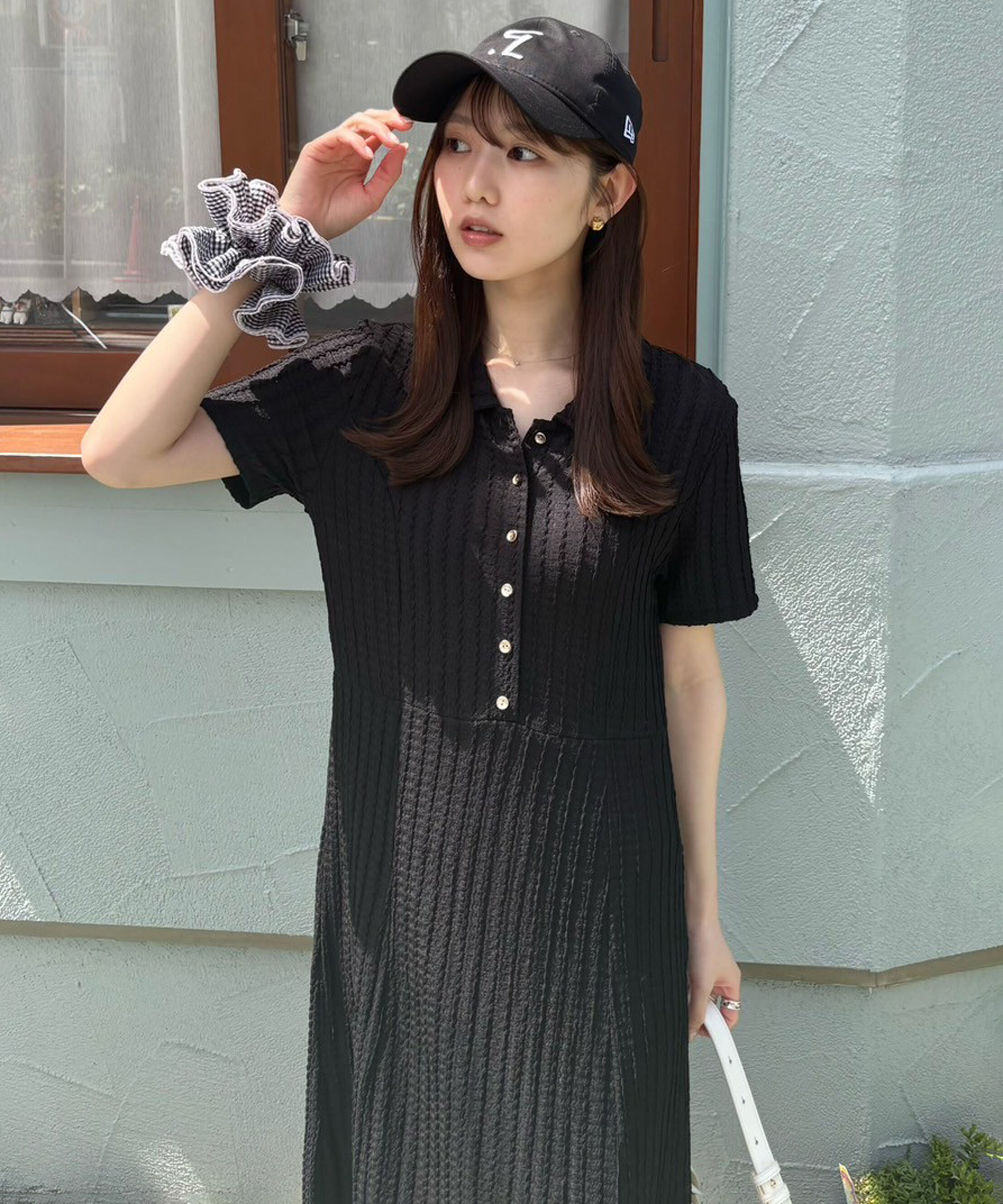  「金ボタンカットジャガードポロワンピース」|ワンピース|