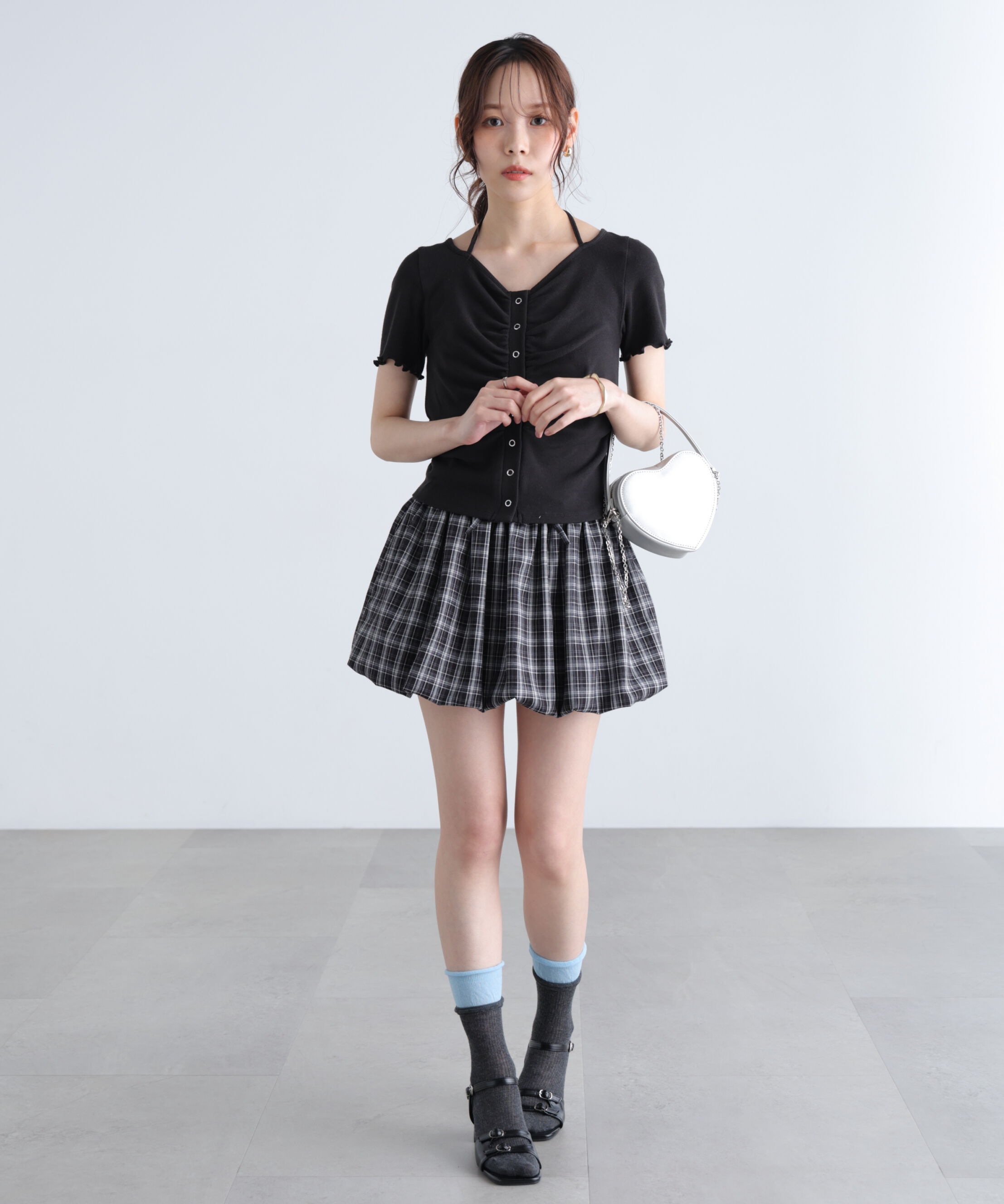  「フロントギャザーデコルテ半袖カットソー」|Tシャツ・カットソー|