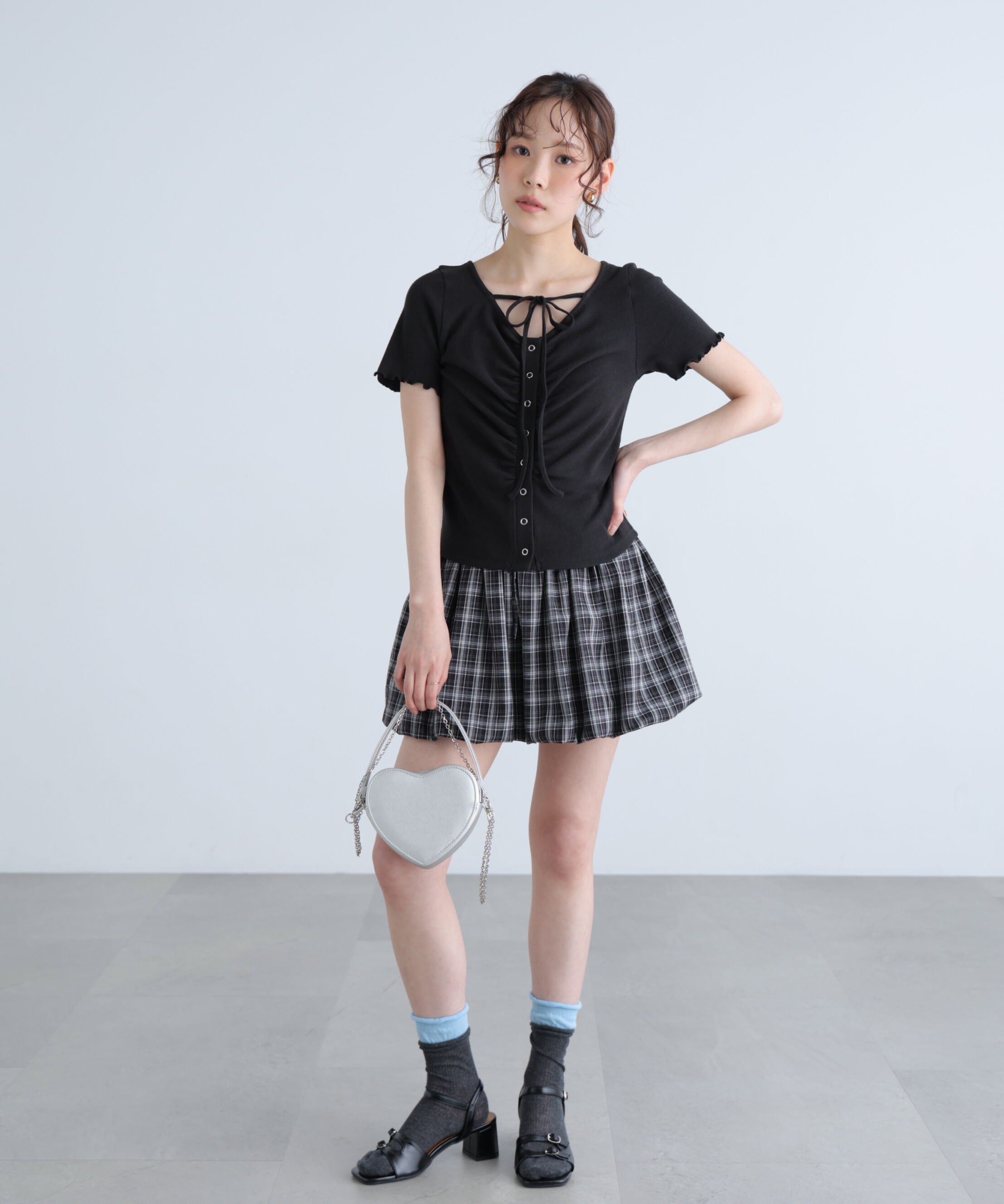  「フロントギャザーデコルテ半袖カットソー」|Tシャツ・カットソー|