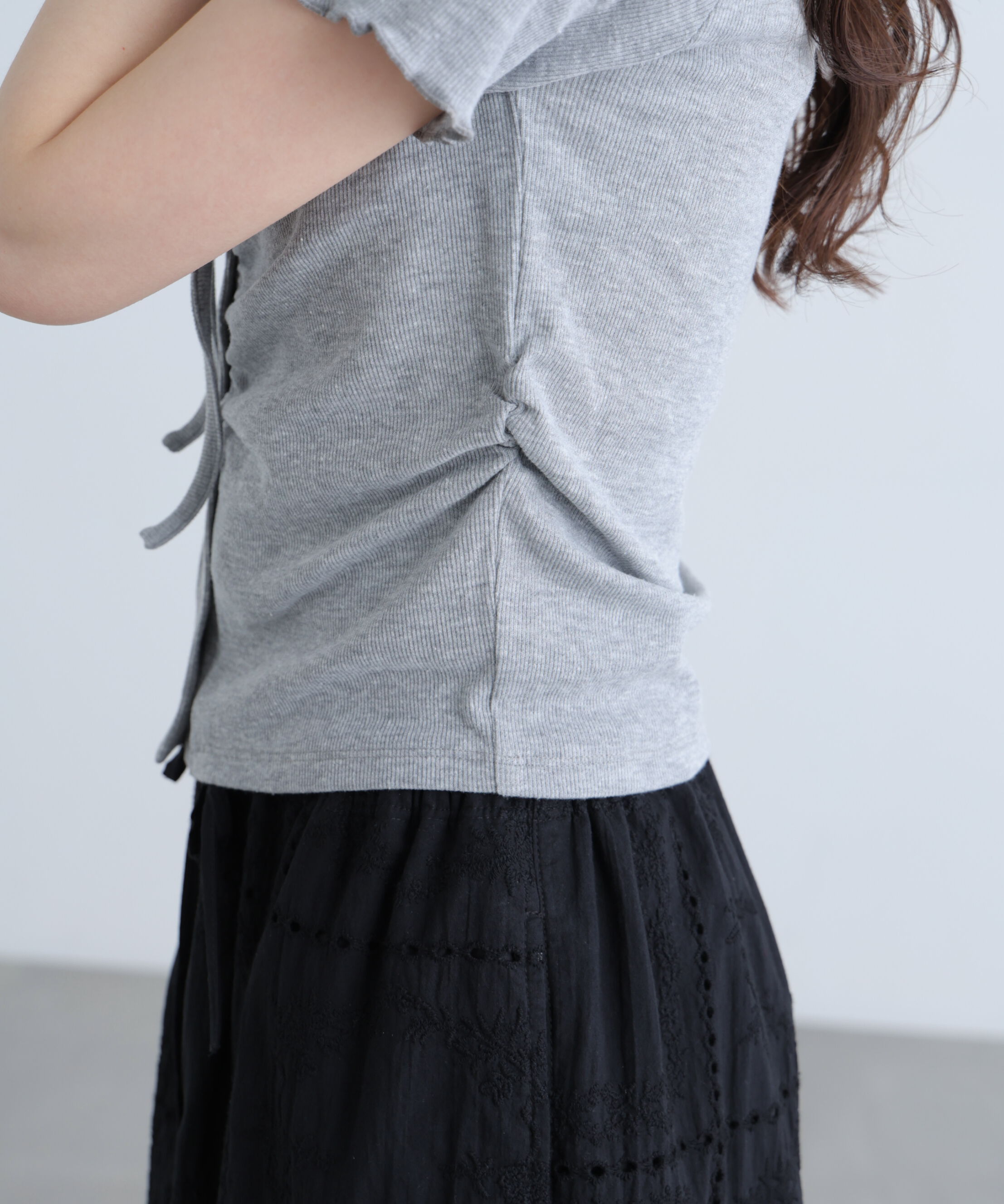  「フロントギャザーデコルテ半袖カットソー」|Tシャツ・カットソー|