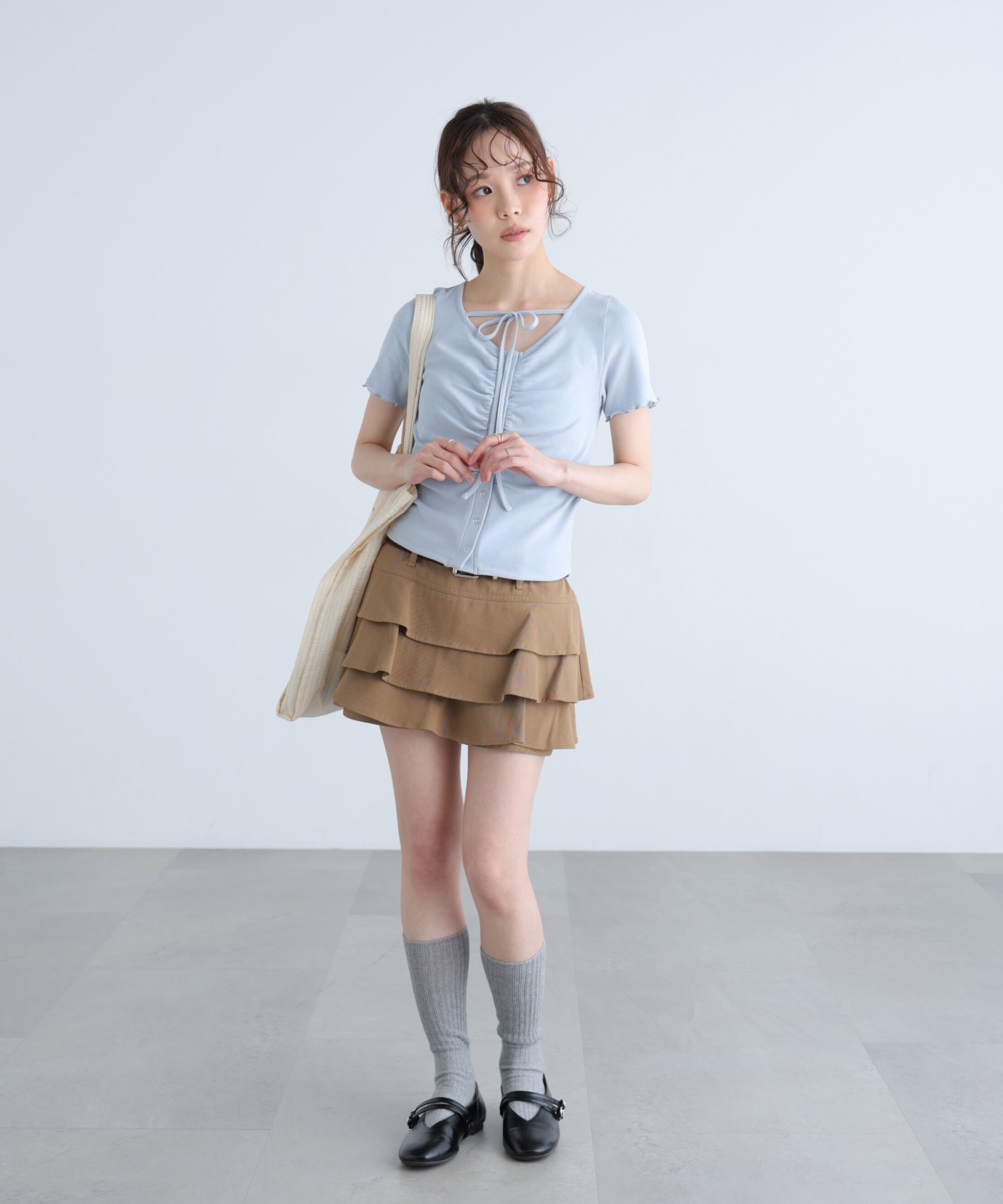  「フロントギャザーデコルテ半袖カットソー」|Tシャツ・カットソー|