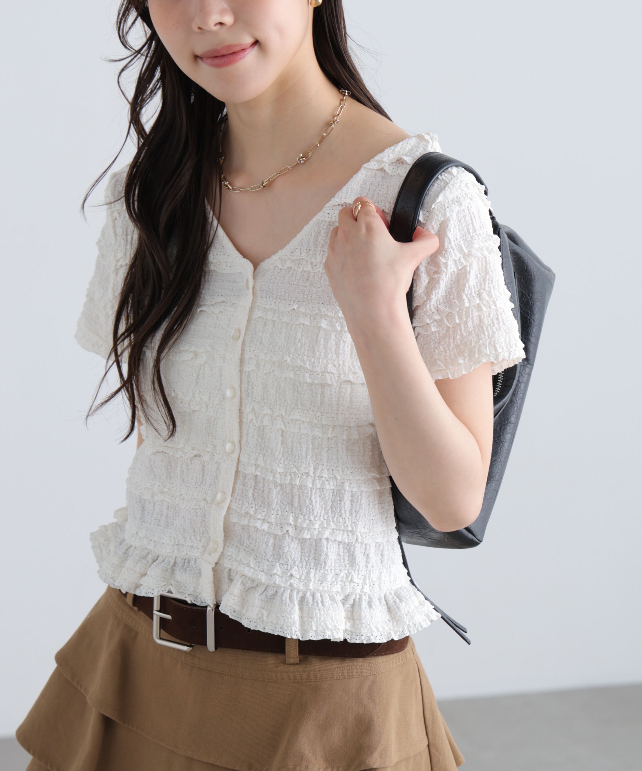  「前後2wayティアードフリル半袖カットソー」|Tシャツ・カットソー|