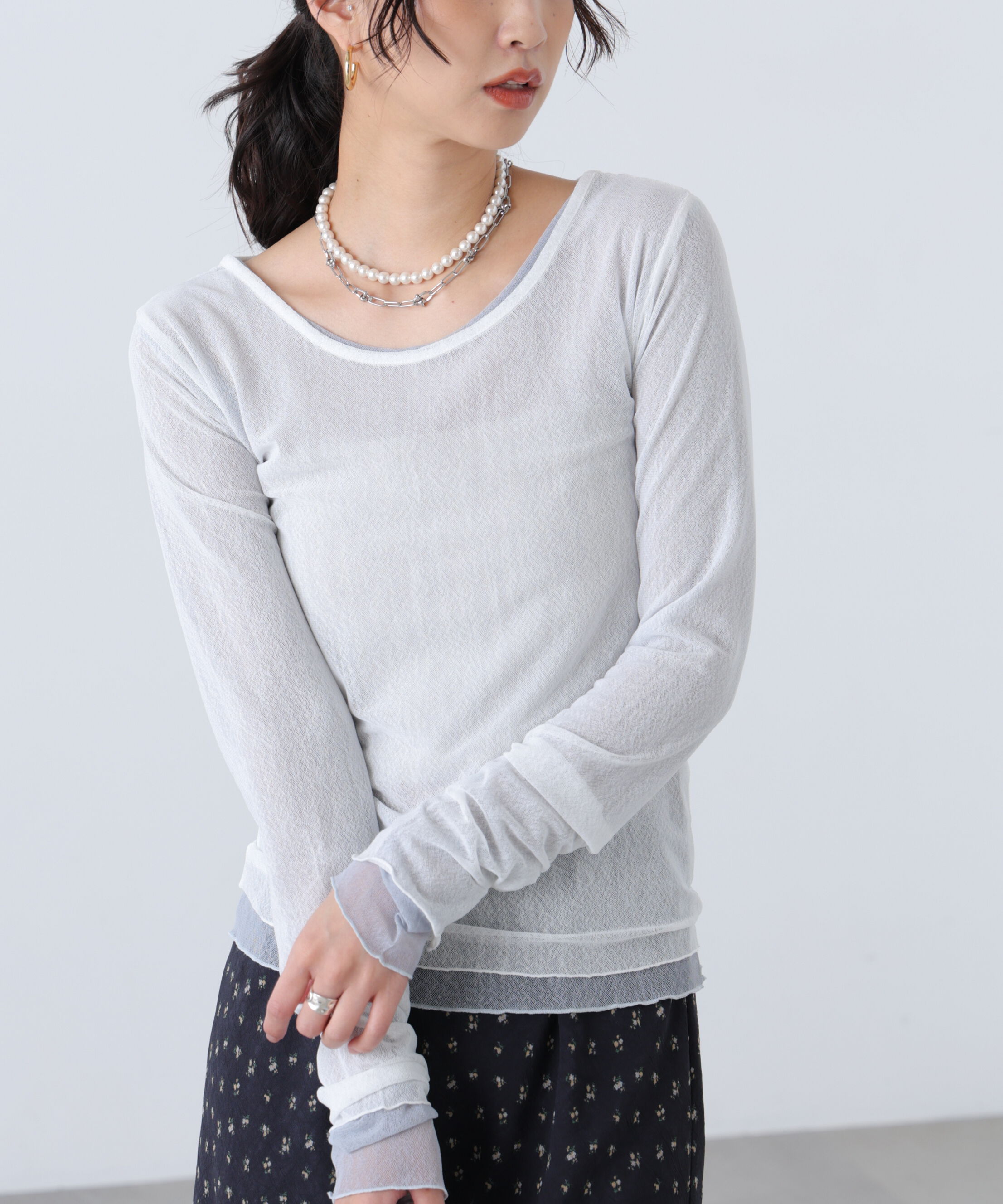  「フロッキードットチュールシアーカットソー」|Tシャツ・カットソー|