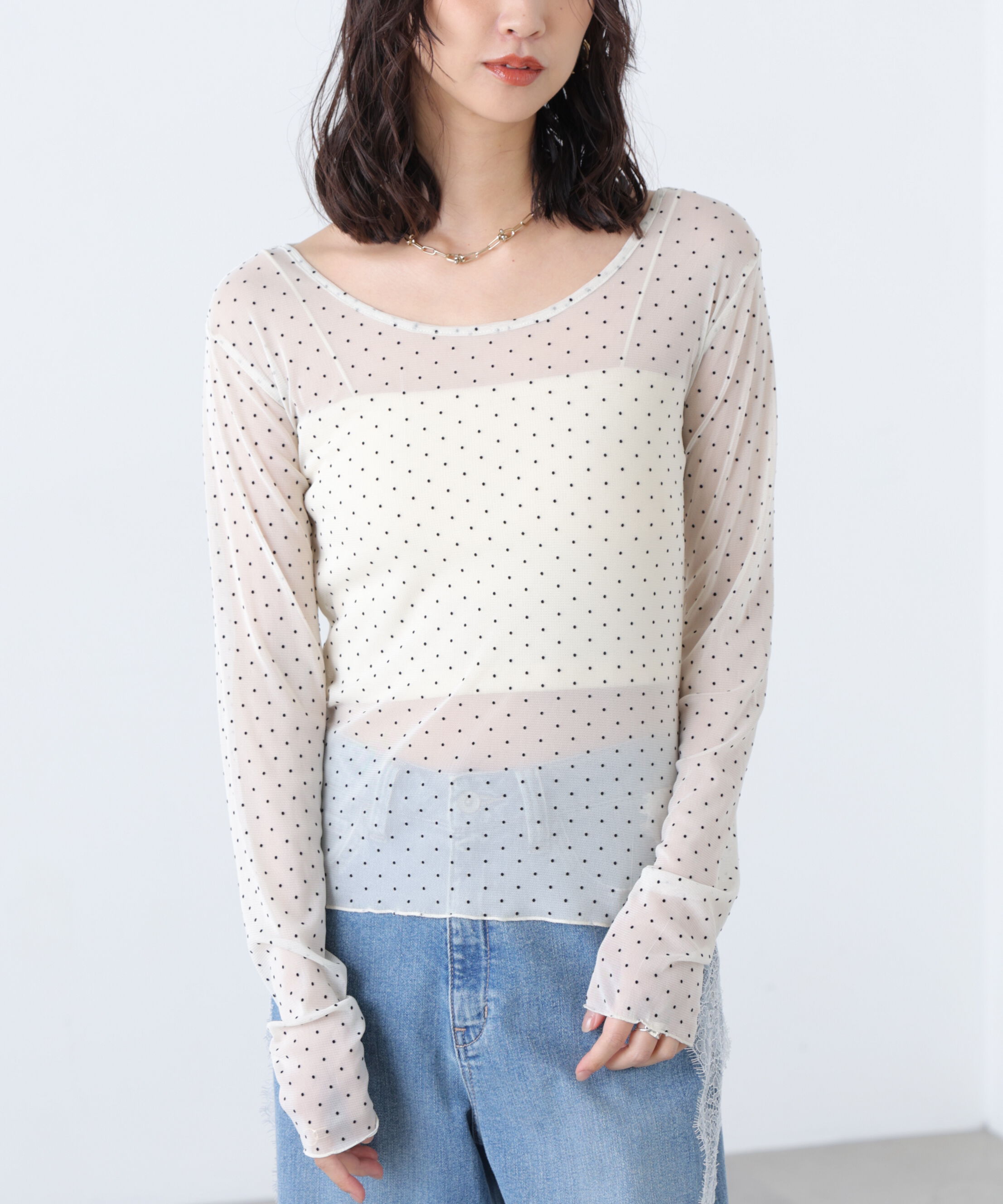  「フロッキードットチュールシアーカットソー」|Tシャツ・カットソー|