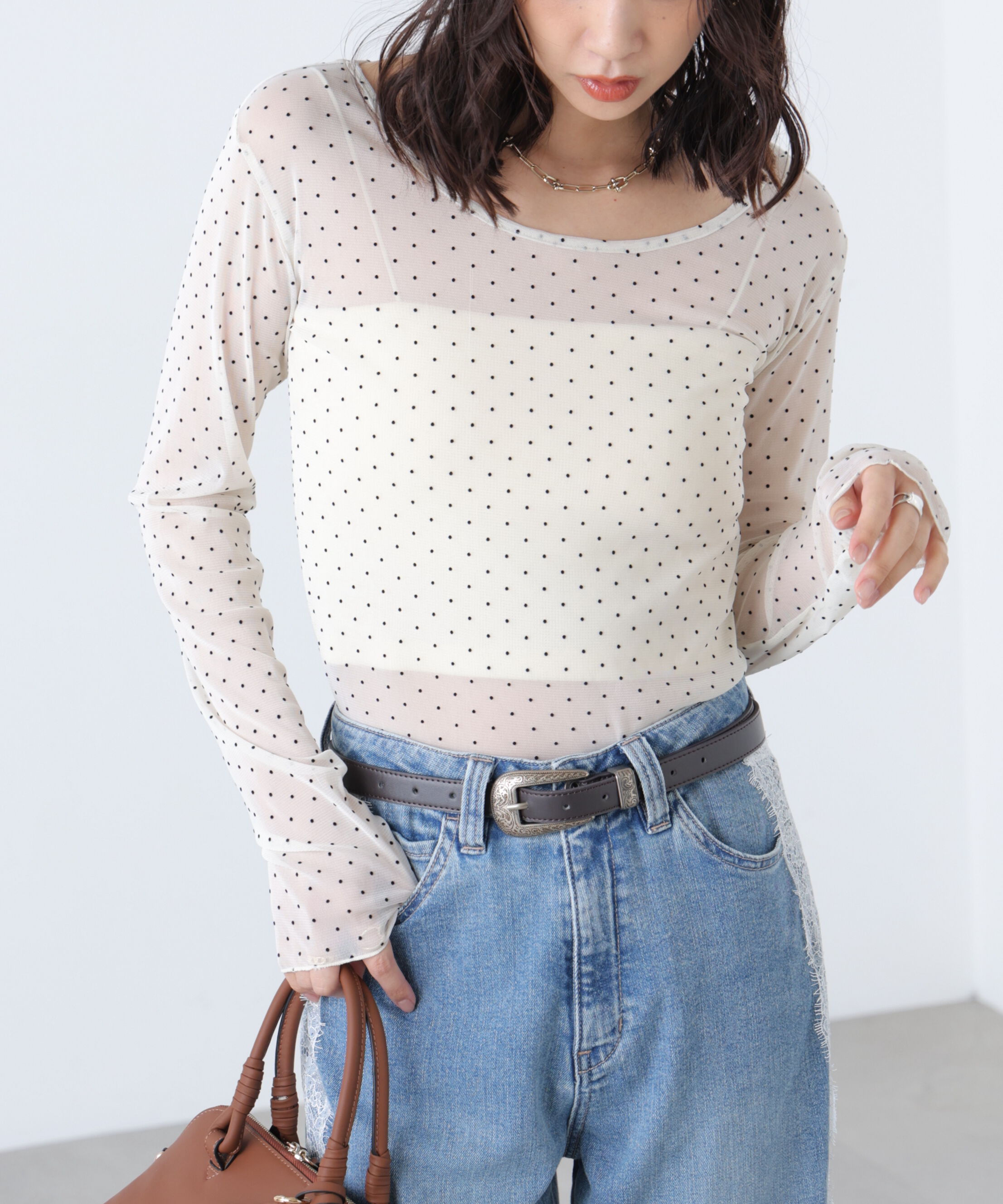  「フロッキードットチュールシアーカットソー」|Tシャツ・カットソー|