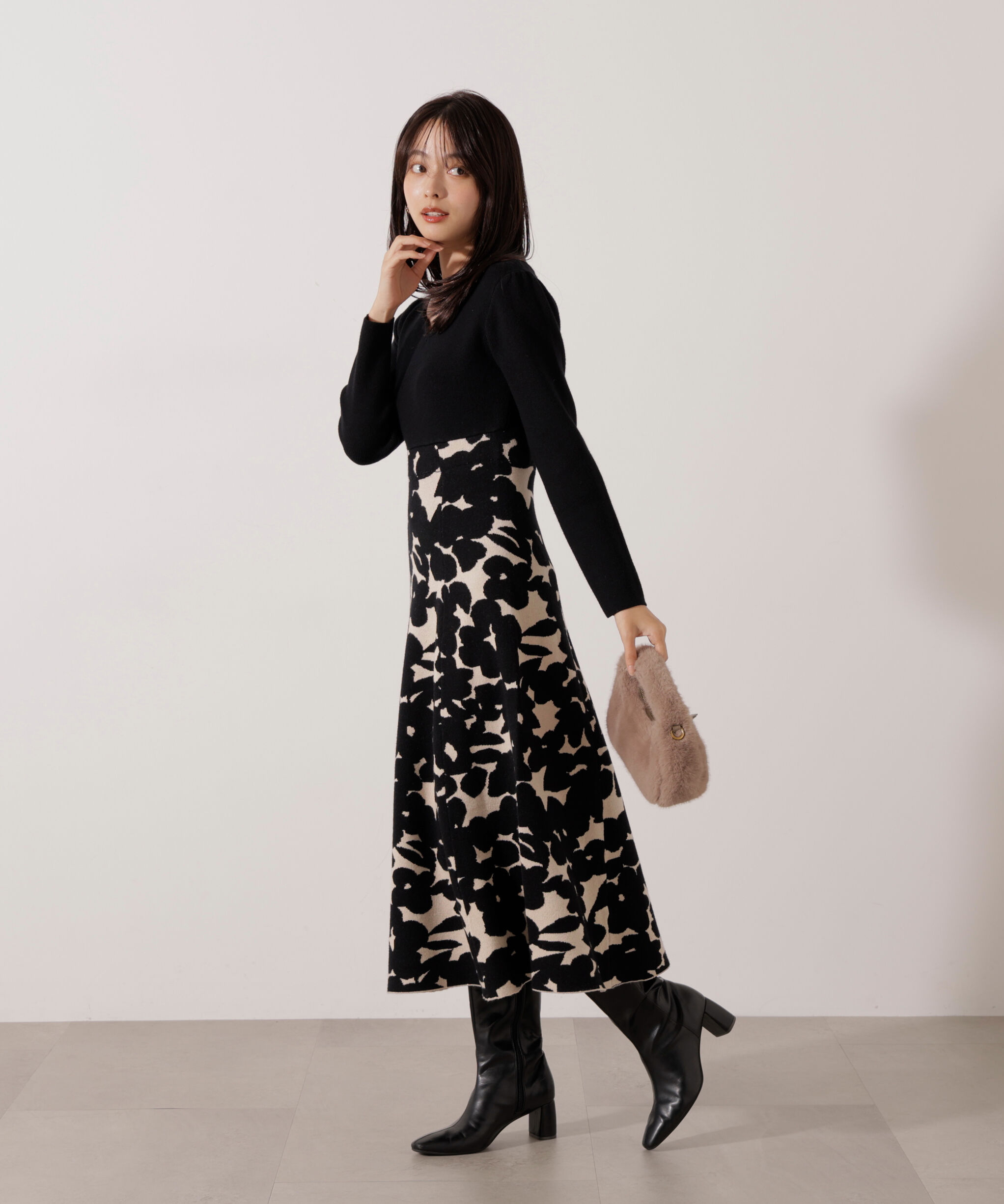 PROPORTION BODY DRESSING「＜加藤栞さん着用＞ジャガードフラワーニットワンピース」|ワンピース|