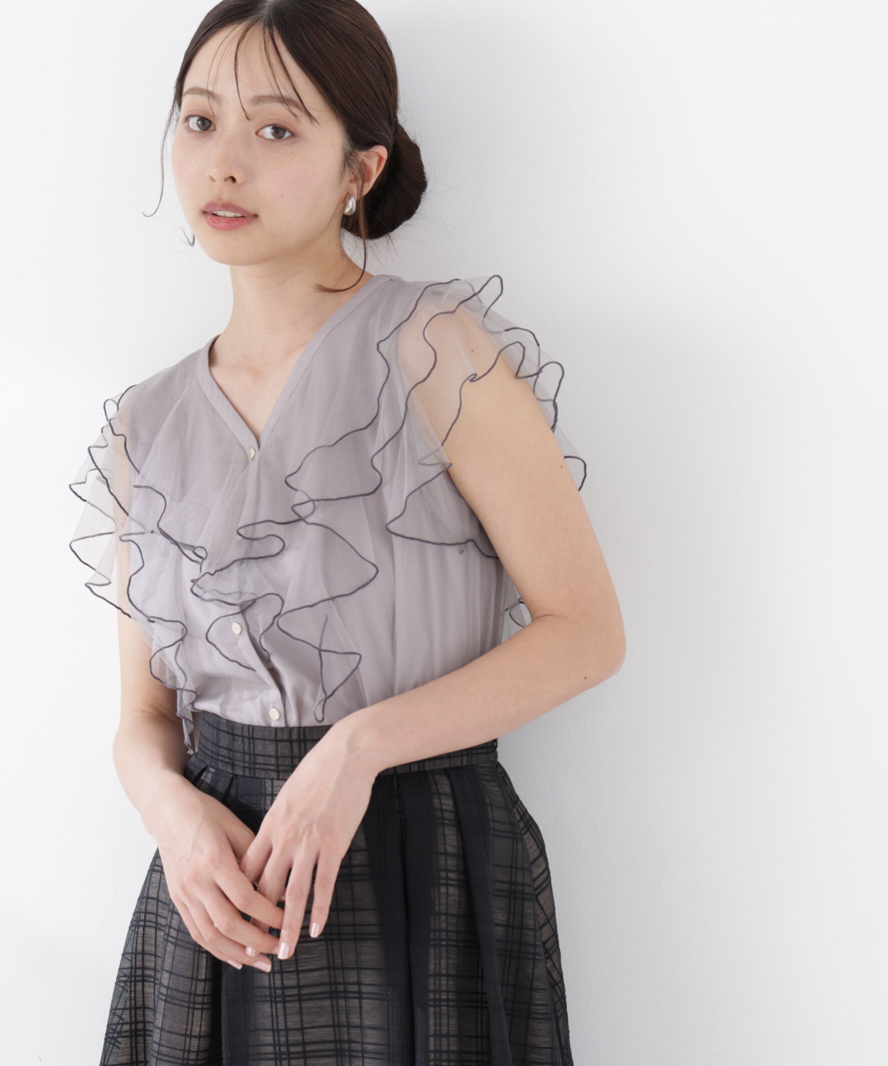 PROPORTION BODY DRESSING「チュールラッフルブラウス 26SS」|シャツ・ブラウス|