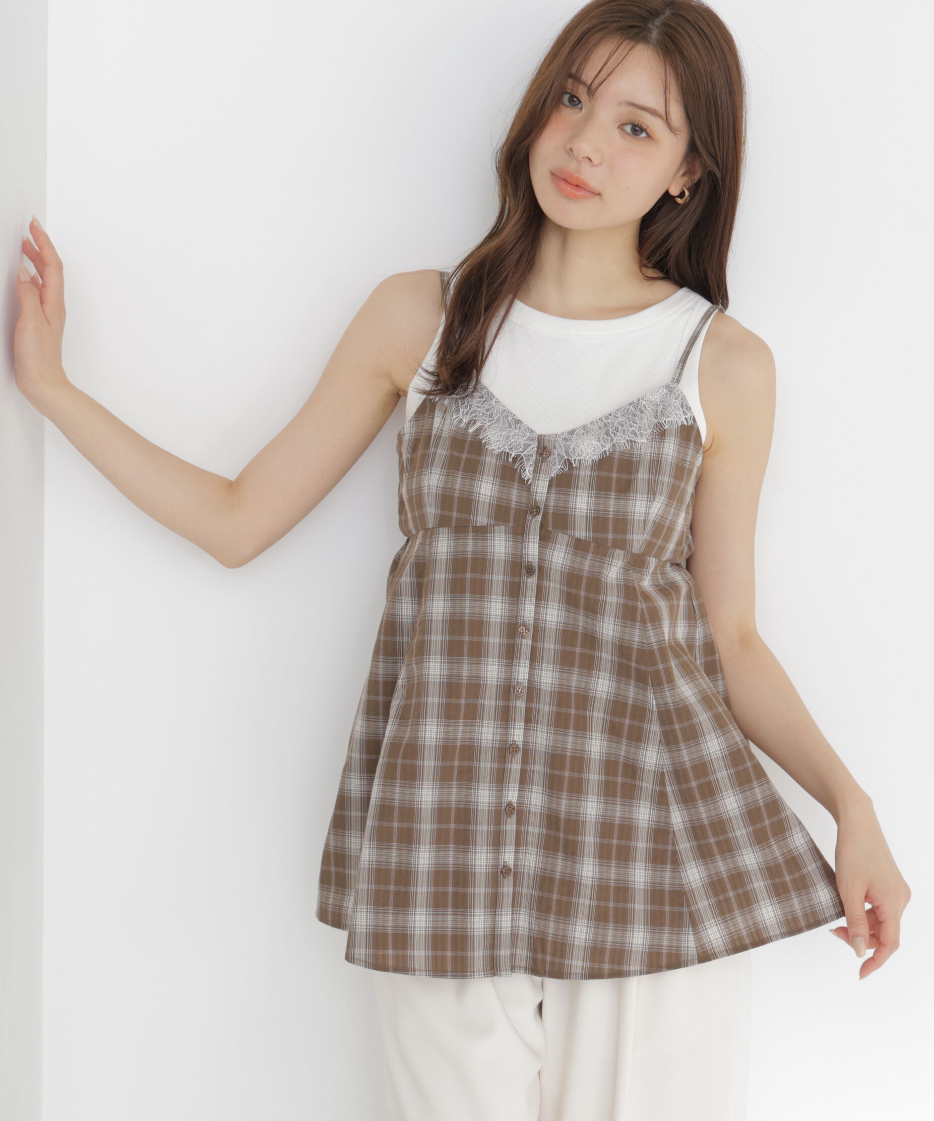 PROPORTION BODY DRESSING「＜中川紅葉さん着用＞〈a/mie〉レースペプラムタンク」|Tシャツ・カットソー|