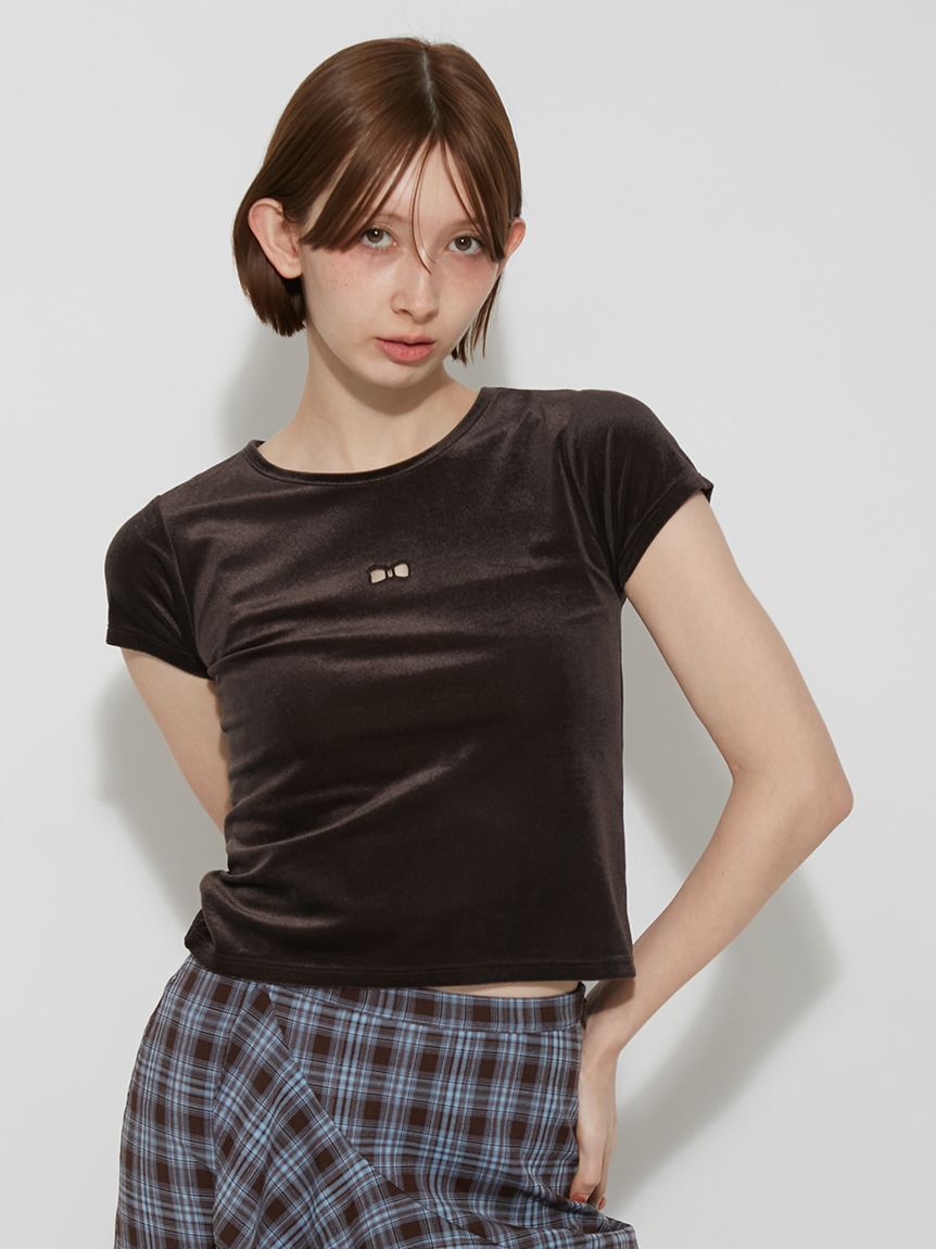 FURFUR「ベロアカットワークリボン刺繍Tシャツ」|Tシャツ・カットソー|