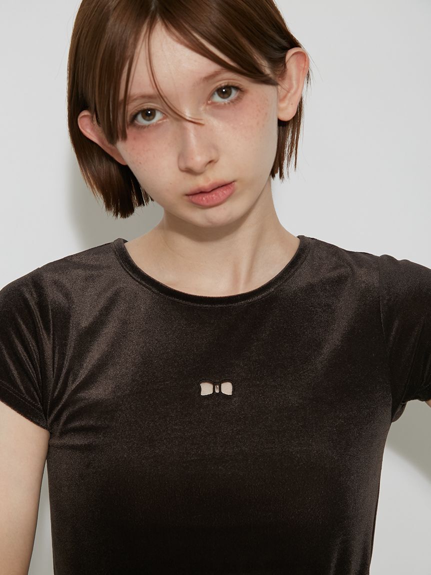 FURFUR「ベロアカットワークリボン刺繍Tシャツ」|Tシャツ・カットソー|