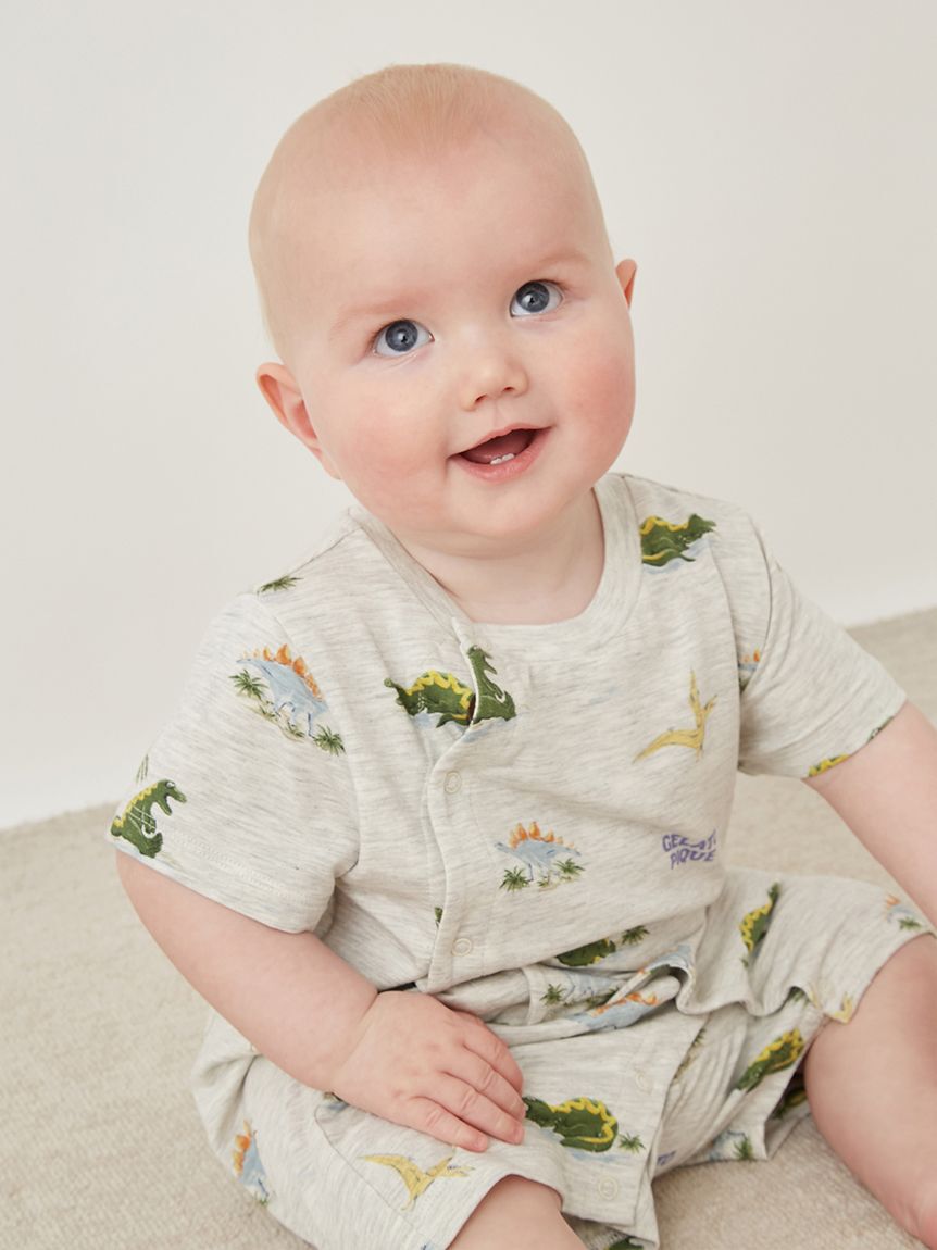 GELATO PIQUE KIDS & BABY「【BABY】【接触冷感】スリーピングダイナソー柄ロンパース」|ロンパース|LGRY