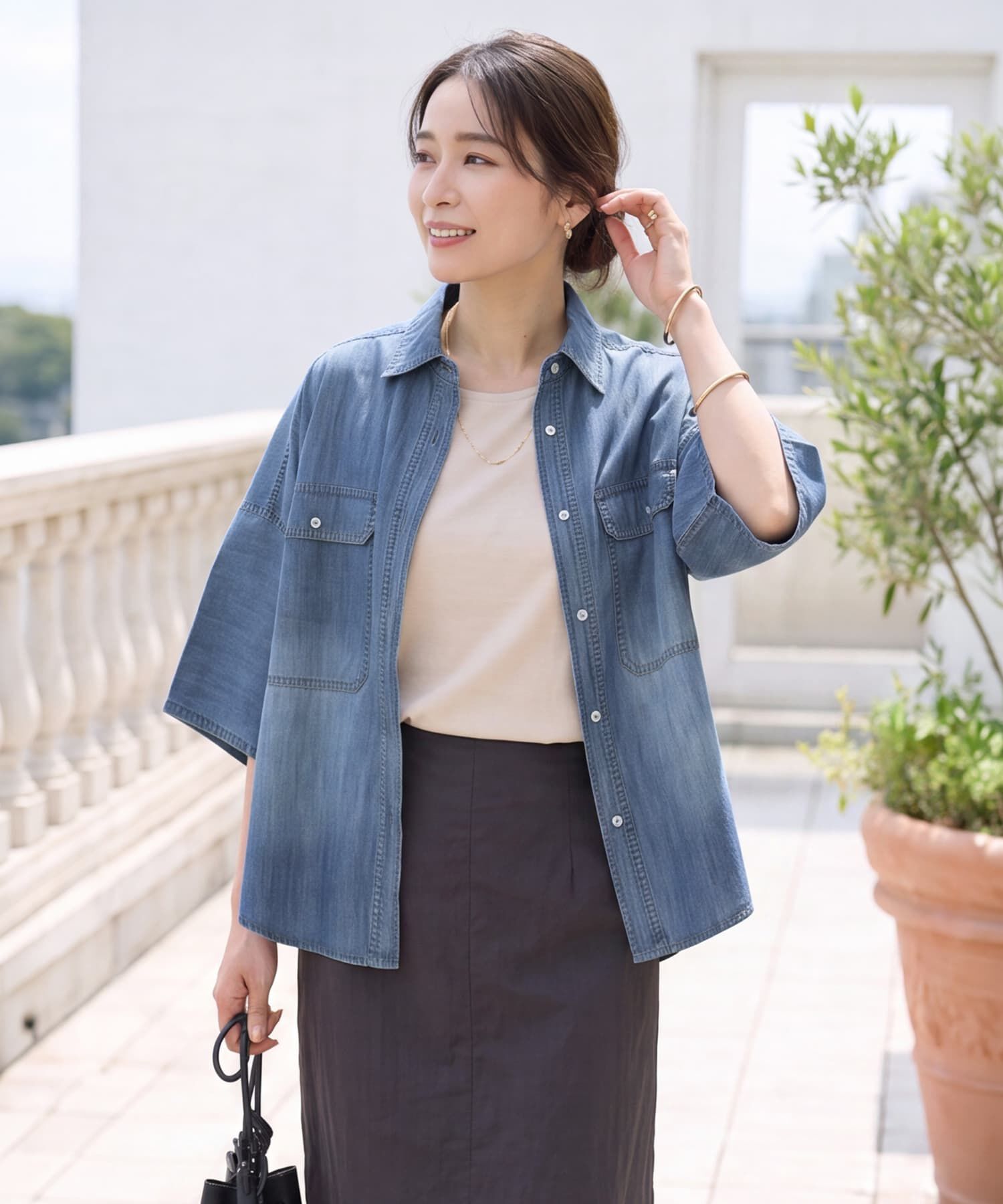 STYLE DELI「【LUXE】ドルマンポンチョデニムシャツ」|シャツ・ブラウス|