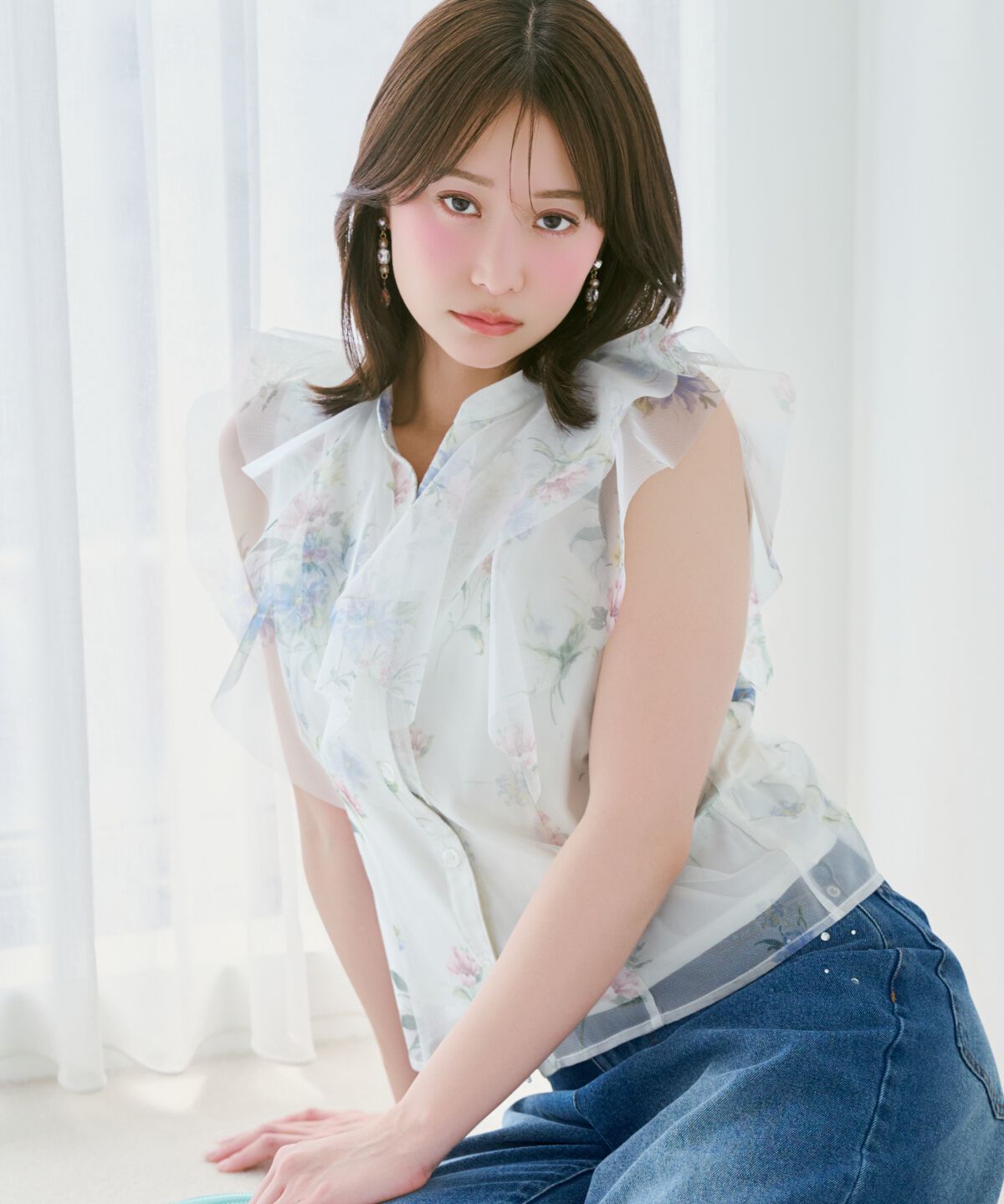 WILLSELECTION「フラワーメッシュラッフルブラウス」|シャツ・ブラウス|