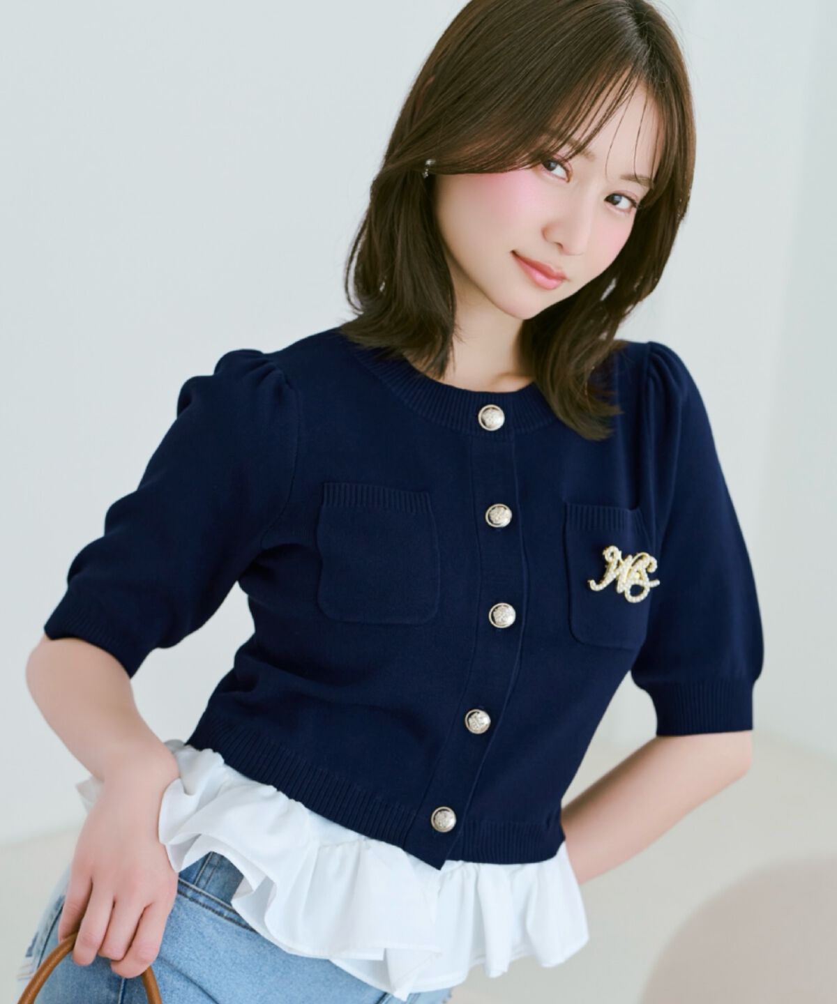 WILLSELECTION「フリルヘムドッキングカーディガン」|カーディガン|ネイビー