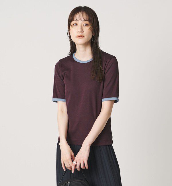 UNITED ARROWS「リブ バイカラーパイピング 五分袖 Tシャツ」|Tシャツ・カットソー|WINE