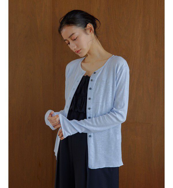 EMMEL REFINES「＜EMMEL REFINES＞EM スラブテレコ カット カーディガン」|カーディガン|LT.BLUE