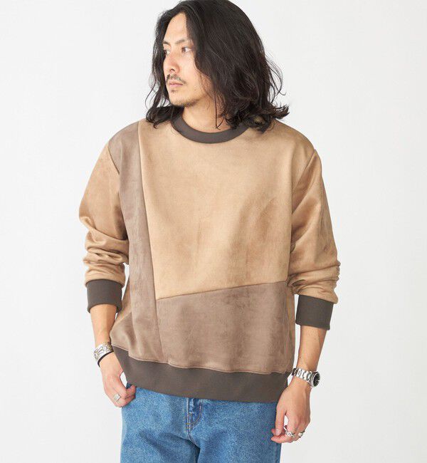 SHIPS「SHIPS:〈洗濯機可能〉パネル ポリエステル スエード ドッキング  ロングスリーブ Tシャツ」|プルオーバー|ベージュ