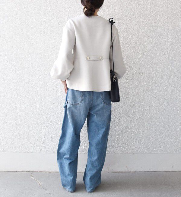 SHIPS any「《予約》SHIPS any:〈手洗い可能〉パフ スリーブ ノーカラー ジャケット［NAVY BLUE］」|ノーカラージャケット|