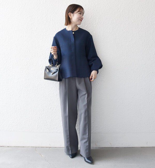 SHIPS any「《予約》SHIPS any:〈手洗い可能〉パフ スリーブ ノーカラー ジャケット［NAVY BLUE］」|ノーカラージャケット|