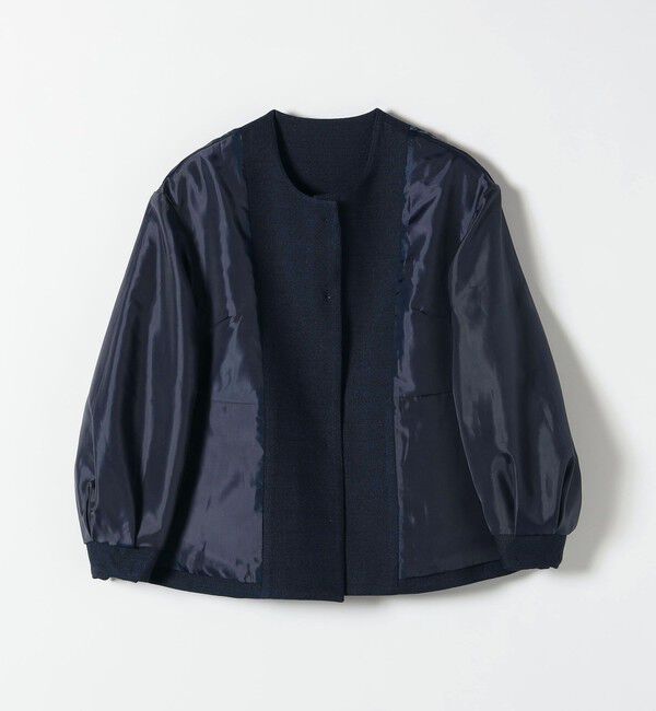 SHIPS any「《予約》SHIPS any:〈手洗い可能〉パフ スリーブ ノーカラー ジャケット［NAVY BLUE］」|ノーカラージャケット|