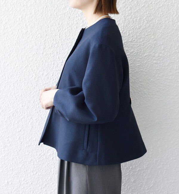 SHIPS any「《予約》SHIPS any:〈手洗い可能〉パフ スリーブ ノーカラー ジャケット［NAVY BLUE］」|ノーカラージャケット|