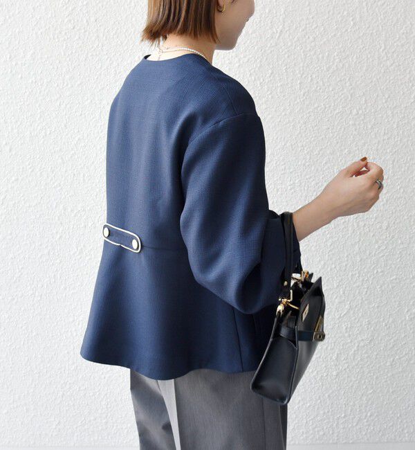 SHIPS any「《予約》SHIPS any:〈手洗い可能〉パフ スリーブ ノーカラー ジャケット［NAVY BLUE］」|ノーカラージャケット|