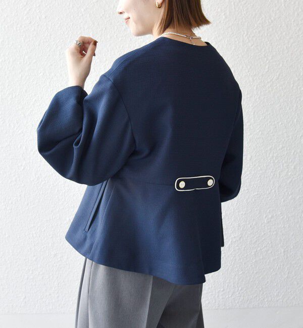 SHIPS any「《予約》SHIPS any:〈手洗い可能〉パフ スリーブ ノーカラー ジャケット［NAVY BLUE］」|ノーカラージャケット|