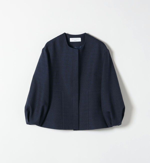 SHIPS any「《予約》SHIPS any:〈手洗い可能〉パフ スリーブ ノーカラー ジャケット［NAVY BLUE］」|ノーカラージャケット|