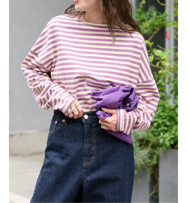 OUTDOOR PRODUCTS Usual Things「≪予約≫MILITARY BORDER WIDE TEE」|Tシャツ・カットソー|パープル B