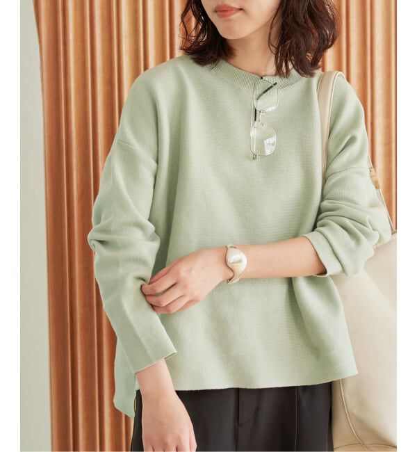 SLOBE IENA「《WEB限定カラーあり/シリーズあり/追加予約》コットンダブルフェイスプルオーバー」|ニット・セーター|グリーン