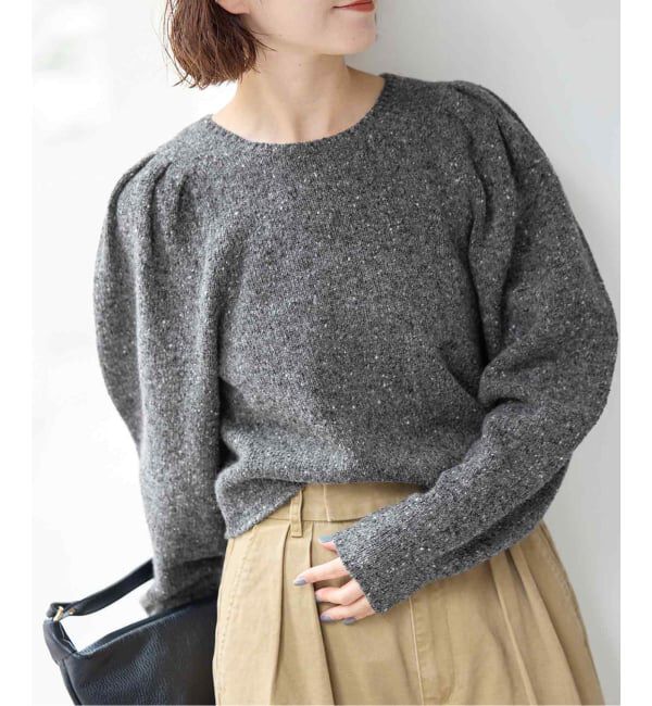Spick and Span「《予約》ショルダーパフクルーネックプルオーバー」|ニット・セーター|グレー