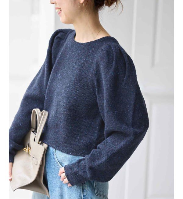 Spick and Span「《予約》ショルダーパフクルーネックプルオーバー」|ニット・セーター|ネイビー