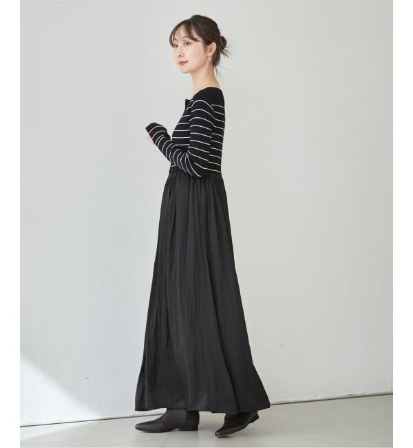 NOBLE「《予約》ニットドッキングサテンフレアワンピース」|ワンピース|