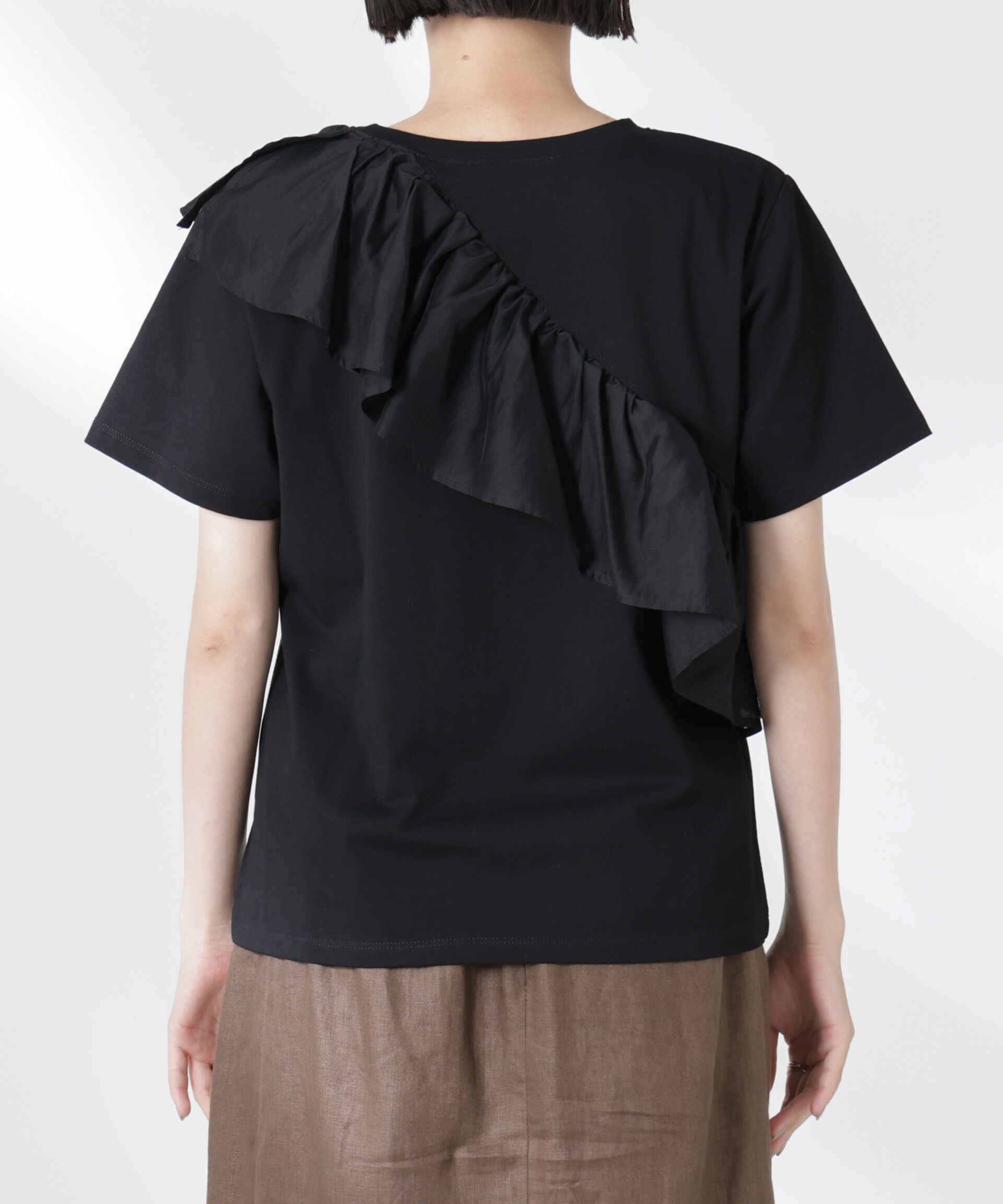 NANO universe「アシンメトリーフリル異素材コンビTシャツ」|Tシャツ・カットソー|