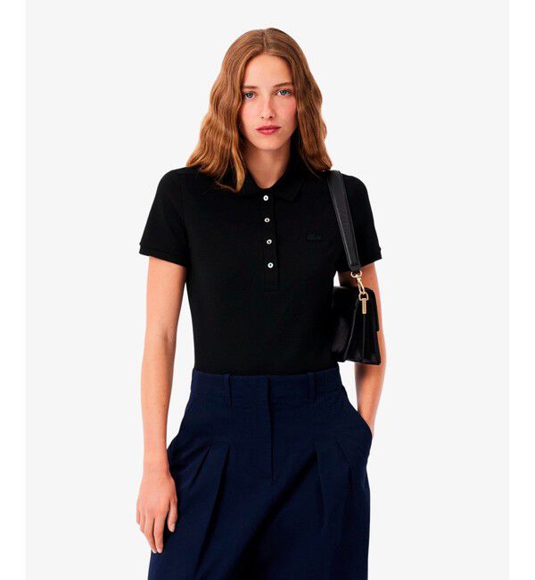 LACOSTE「スリムフィット ストレッチコットンピケポロシャツ（半袖）」|ポロシャツ|ブラック